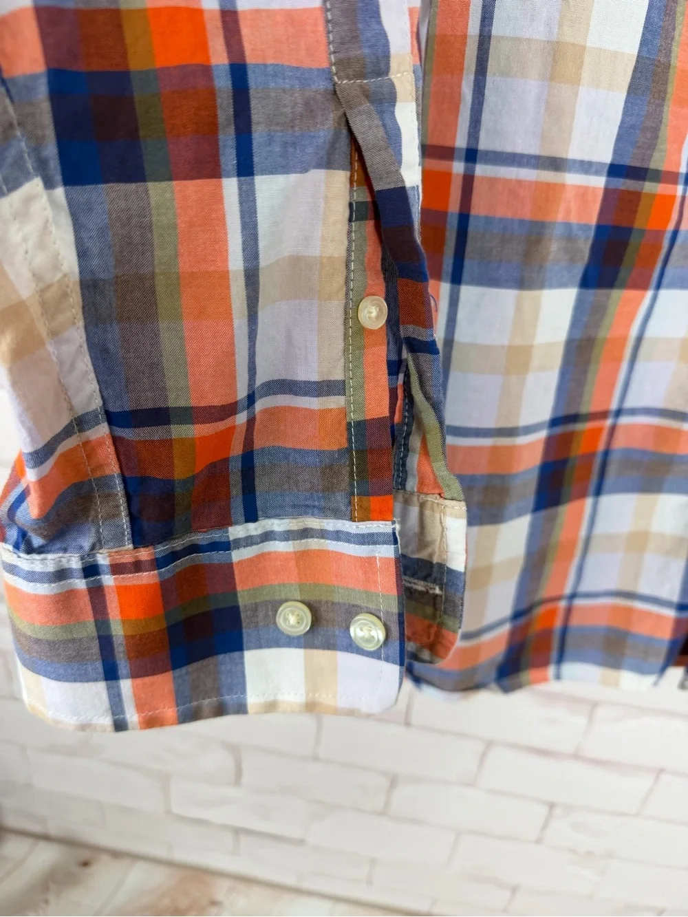 Banana Republic Orange, Blue & White Plaid Button-Down Shirt